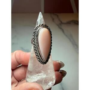 Pink Opal Statement Teardrop Ring: 925 Sterling Silver • Size 6